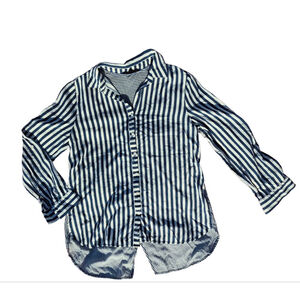 Jane+ Delancey Stripe Button-Down Long Sleeve Collared Blouse Blue White  Women